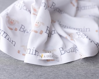 Personalized Lamb or Sheep Baby Blanket