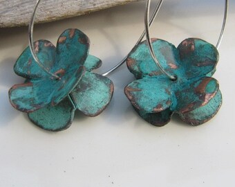 Copper Earrings Handmade Dogwood Flower Jewelry