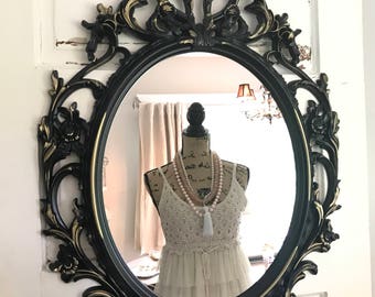 Baroque Mirror, Bathroom Vanity Mirror, Black and Gold Mirror, Ornate Mirror, Large Wall Mirror, Shabby Chic Mirror, French Paris Hollywood