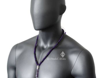 Mens necklace Healing crystal jewelry Men's jewelry Boho necklace Onyx & amethyst point necklace Energy necklace Reiki necklace Gift for men