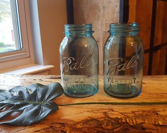 Lot of 2 Vintage Aqua Ball Perfect Mason Jars Quart Size