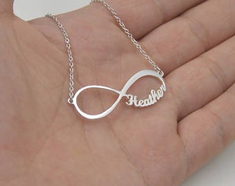 Infinity necklace with names-personalized infinity necklace-custom name gift for women-silver name jewelry