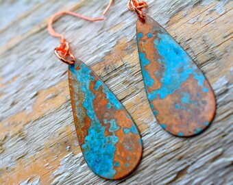 Copper Earrings - Teardrop Earrings - Blue patina - boho earrings - lightweight earrings - dangle earrings - drop earrings - copper jewelry