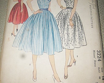 McCall's The First Printed Pattern #3224, Size 14 Flared Skirt Dress Pattern, 1950's Sewing Pattern