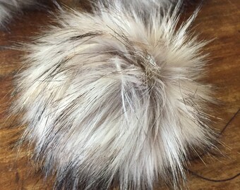 Fossil Beige Taupe Black Faux Fur Pom Poms for Toques Beanies Hats Keychains Purse Fob Charm Vegan Fake Plush Long Pile Craft Supply