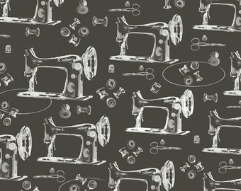 1/2 yd A Time to Mend Sewing Machines by Peggy Brown for In The Beginning Fabric IBFTTM4PBA-2 Black