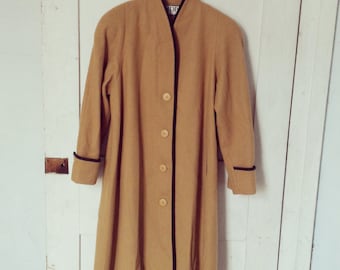 Mario De Pinto Vintage Wool Coat/ Designer Wool Coat Size Large/ 100% Wool Coat Tan Brown