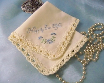 Bridal Handkerchief, Wedding Hanky, Something Blue, Happily Ever After, Embroidered, Personalized, Ready to ship