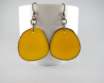 Sunshine Yellow Tagua Nut Eco Friendly Earrings with Free USA Shipping #taguanut #ecofriendlyjewelry