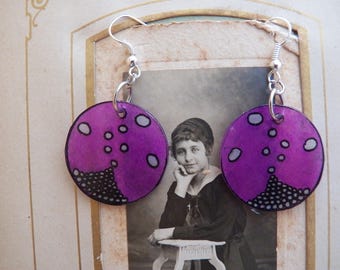 bubbles on purple background with shrink plastic earrings