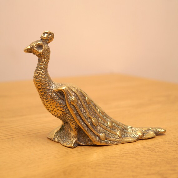 Vintage Solid Brass peacock figurine peafowl home decor