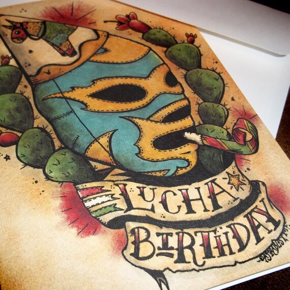 Lucha Libre Birthday Card Mexican Traditional Tattoo Style Art Lucha Libre Birthday Card Mexican Traditional Tattoo Style Art