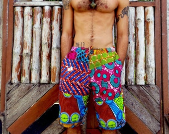 Colour Me Crazy // Mens Shorts // African print shorts // African patchwork // Hippie Shorts // Festival // Ethical // African clothing