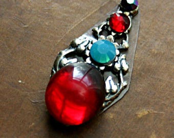 Tribal Paradise Reusable Bindi - ATS, Tribal Fusion, Belly Dance, Facial Jewelry, Forehead Adornment, Third Eye, Red, Blue, Rhinestone