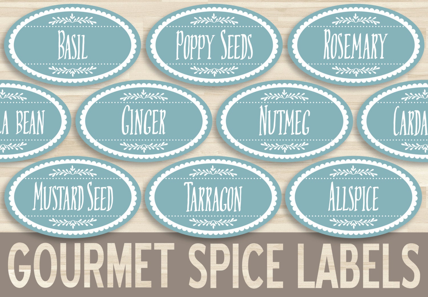 printable spice labels 15x25 oval sticker teal