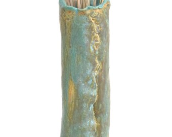 Earthy Ceramic Vase Large Earth Tone Clay Art Vessel Rustic Pottery Verdigris Home Accent Organic Hand Built Vase