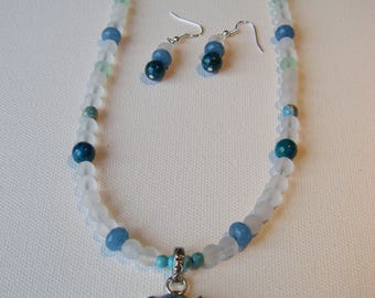 Rainbow calsilica necklace and earring set #77