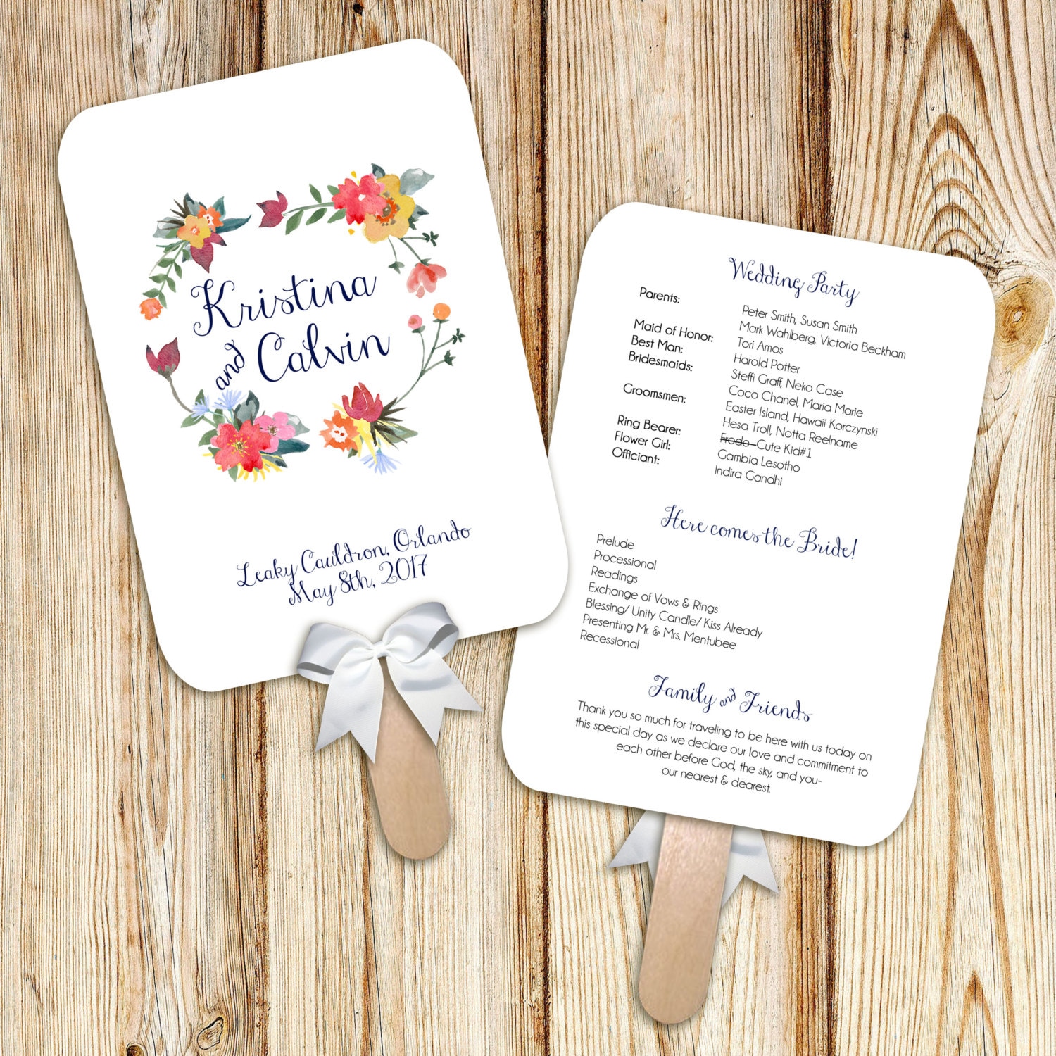 Printable Wedding Program Fan Digital File DIY Watercolor