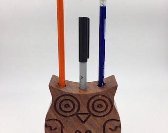 Walnut Wood Owl Pencil Holder