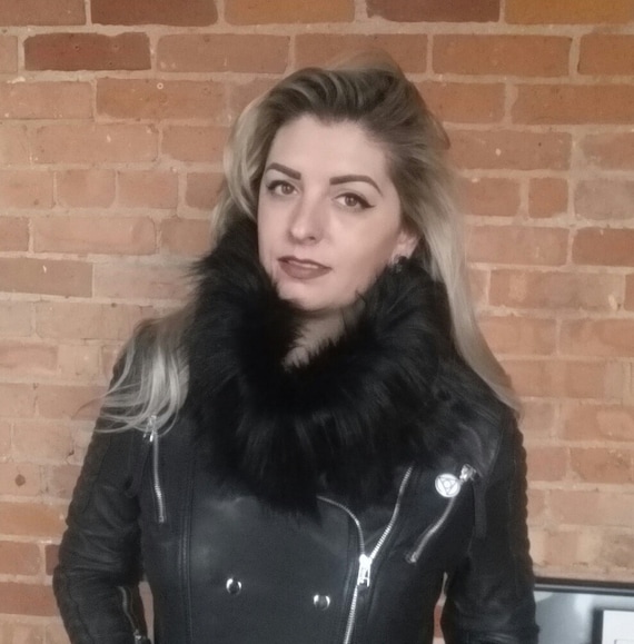 Faux fur scarf infinity scarf. Faux fur wrap. Faux Fox fur. Rockabilly scarf. Black infinity scarf. Faux fur cowl. Cowl scarf.