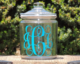 Monogrammed Glass Cookie Jar, candy dish, wedding candy jar. personalized cookie jar, glass candy jar, wedding cookie jar, personalized gift