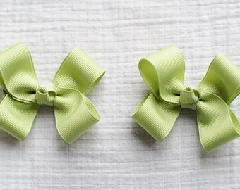 Celadon Hair Bows,Pigtail Hair Bows,Baby Hair Bows,Toddler Hair Bows,3 Inch Wide Hair Bows,Birthday Party Favors,Alligator Clips