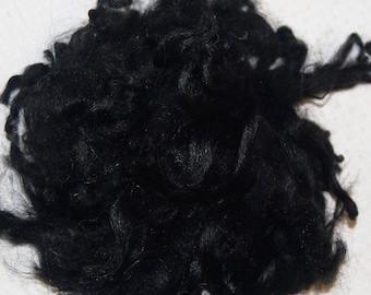 Karakul Sheep Wool Locks for Spinning Felting and Doll Hair, Doll Wig, in Natural Shades of Black with faint traces of gray 1 oz.