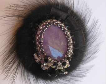 Unique brooch with fur and svarosvky crystals