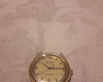 Vintage Bulova 14kt Bezel Men's 30 Jewels Self Winding Watch - Collector's Item-Rare Piece - Working!!-1950s-Men's Accessories/Groom's Gift