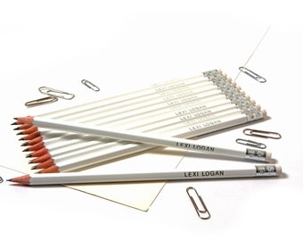 High Quality Personalised Pencils -Printed with Name - Glacier White (or see other colours listed)