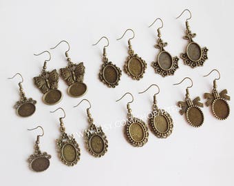 20pcs oval 10X14mm antique bronze Earring Setting Earring Bases Blank Earwire Bezel base tray earring Ear