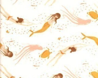 Heather Ross Mendocino Mermaid Underwater Sisters Blush OOP Fabric - HALF YARD