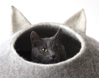 Haustier-Geschenk - Haustier - Katze - Bett Katze Höhle - Katze Haus - umweltfreundlich Handgemachte Filz Katzenbett - grau und natürlichen Tageslicht