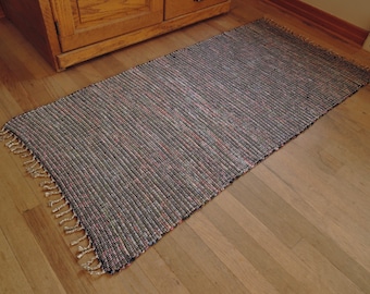 Hand Woven Rag Rug Navy Floral 27" x 56"