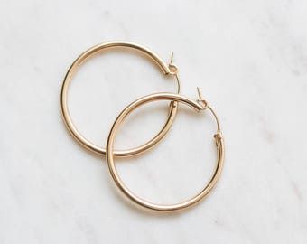 Thick Hoop Earrings - Gold Filled Earrings - 34mm Gold Hoop Earrings - Minimalist Jewelry - Big Gold Hoops - Gift for Her - Christmas Gift