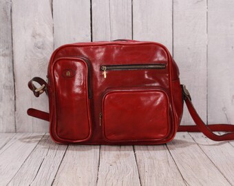 Etienne Aigner bag, Red leather bag, Etienne Aigner shoulder bag, Leather satchel, Cross body bag, Cross body leather handbag, Old satchel
