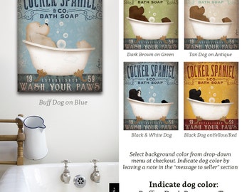 Cocker Spaniel dog bath soap Company bath artwork by stephen fowler on gallery wrapped canvas 5 COLORS