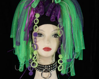 Invader Zim Purple neon green Cyberlox hair falls clubbing rave cyber goth gogo dance club wear edc raver -Ready to Ship Sisters of the Moon