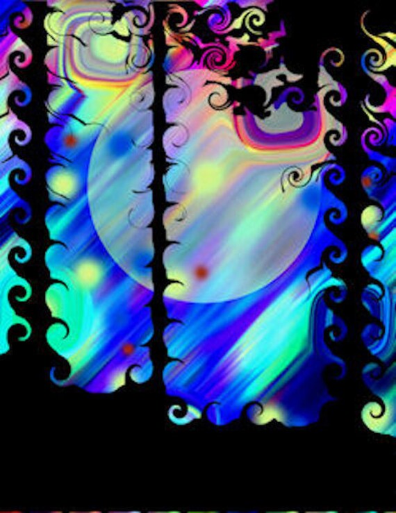 Artisan Created 4 Fabric 100% Cotton Sateen Art Prints Landscape Blue Forest Tree Moon Quilting