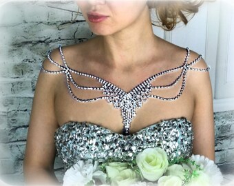 Crystal shoulder necklace bridal shoulder jewelry rhinestone necklace wedding jewelry bridal straps necklace crystal bolero body jewellery