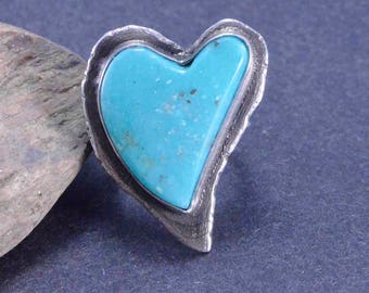 Turquoise Ring, Heart Ring, Raw Sterling, Boho, Metalsmith Jewelry
