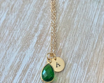 Birthstone-initial necklace, August Birthstone Necklace, Peridot Necklace, Personalized Birthstone, Custom Birthstone, Initial Necklace
