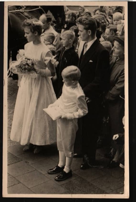 Ring Bearer and Flower Girl + Vintage Wedding Party Photo Postcard