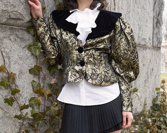 Gold metallic leg o mutton sleeve 80s jacket