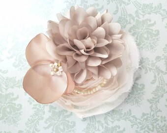 Champagne Flower Hair Clip or Headband- Flower Girl Hair Accessories-Perfect Flower Girl Gift for Weddings-Holiday Hair Clips-Photo Prop