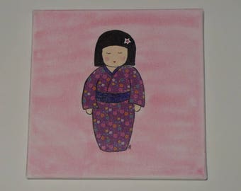 KOKESHI 2 - acrylic on canvas frame
