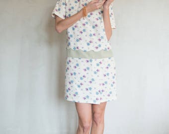 Printed scalloped short sleeves floral dress