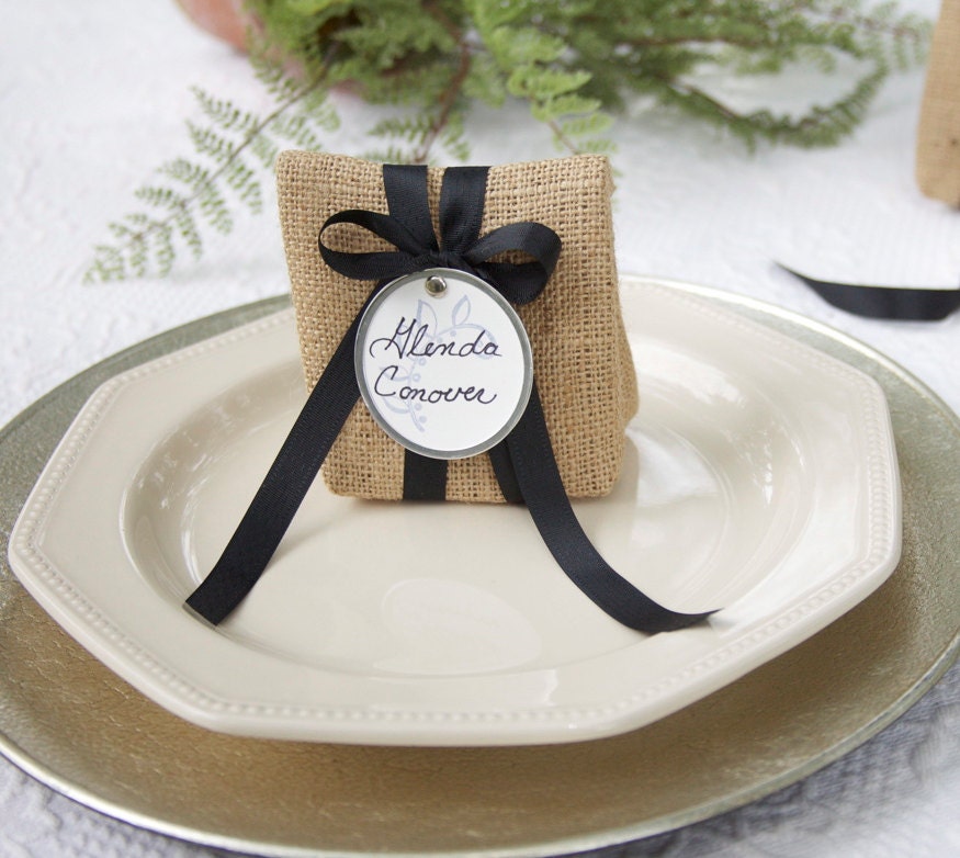 Sets of 24 46 Small Burlap Bags with Labels for Wedding