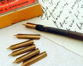 Eastern Wonder Pen dip pen nibs. 6 vintage unused nibs from Perry & Co., London and Birmingham.