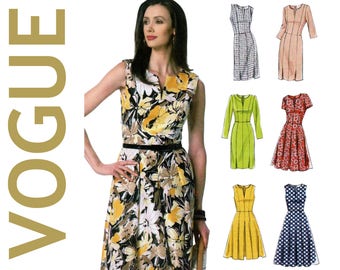 Princess Seam Dress Pleated Dress Sheath Dress Pattern VOGUE EASY OPTIONS V9167 bust 30.5-36" Sleeveless Dress Long Sleeve Dress Fit & Flare